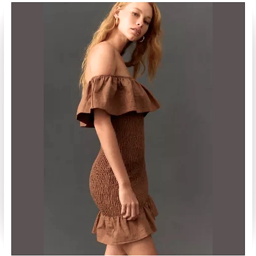 By Anthropologie Off-The-Shoulder Smocked Mini Dress - NWOT
